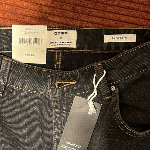 NWT Cotton On - Curvy Cargo Wide Jean - Smokey Black Color - NO WAIST GAP - Picture 5 of 7